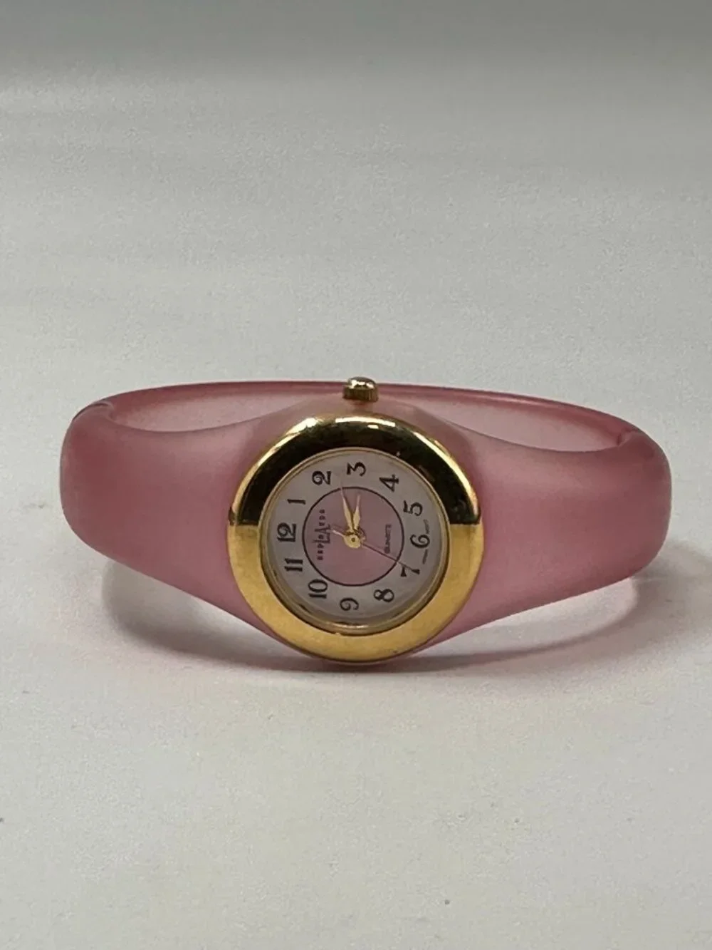 Vintage LA Express Watch Women Gold Tone Pink Lucite Band New Battery 6.75